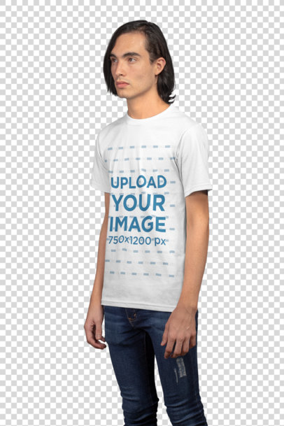 Transparent T-Shirt Mockup Featuring a Man with Sharp Features