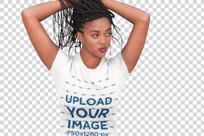 Transparent Mockup of a Woman Grabbing Her Hair While Wearing a T-Shirt