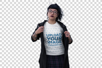 Transparent Mockup of a Goth Woman Wearing a T-Shirt