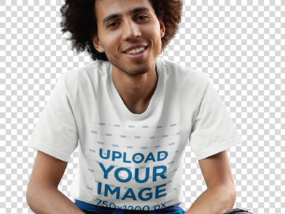 Transparent Tee Mockup of a Young Man with Afro Hair