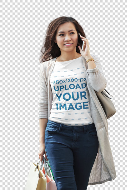 Transparent Tee Mockup of a Woman Talking on the Phone 38633-r-el2