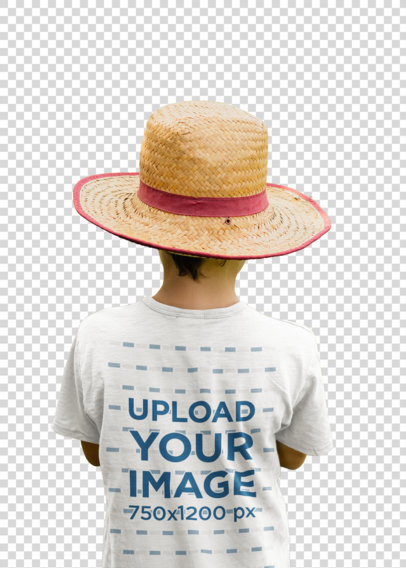 Transparent Back View Mockup of a Little Boy with a Hat