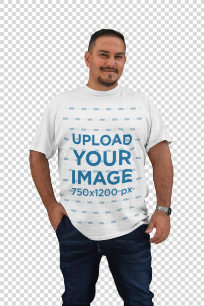 Transparent Mockup of a Smiling Man Wearing a Plus Size T-Shirt