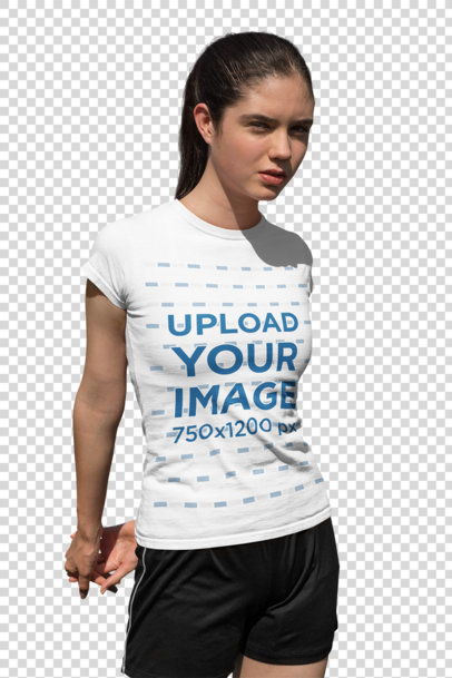 Transparent T-Shirt Mockup of a Teen Girl in a Soccer Field