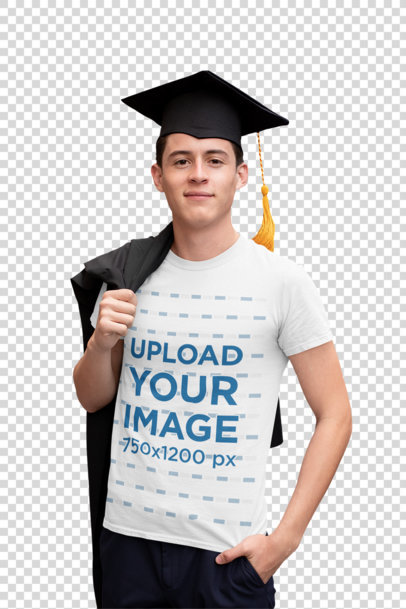 Transparent T-Shirt Mockup of a Young Man on His Graduation Day