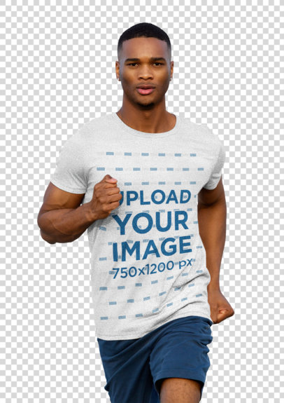 Transparent Heathered T-Shirt Mockup of a Young Man Jogging