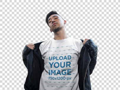 Transparent Mockup of a Man Wearing a Jacket and a T-Shirt a17831