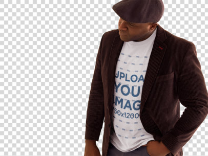 Transparent T-Shirt Mockup of a Senior Man Wearing a Beret