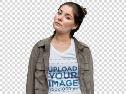 Transparent Mockup of a Serious Woman Wearing a Tee
