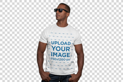 Transparent T-Shirt Mockup Featuring a Man Wearing Sunglasses