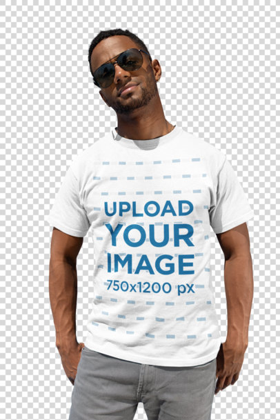 Transparent T-Shirt Mockup of a Muscled Man Wearing Sunglasses