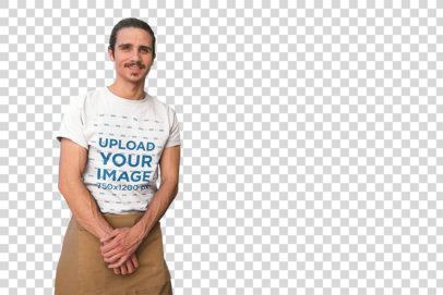 Transparent Man Wearing a Round Neck Tee Mockup Standing Against his Foodtruck
