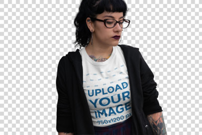 Transparent Tee Mockup of an Alternative Goth Woman with Bangs