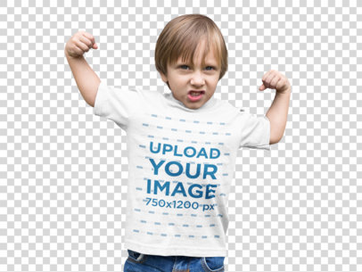 Transparent T-Shirt Mockup Featuring a Little Boy Raising his Arms