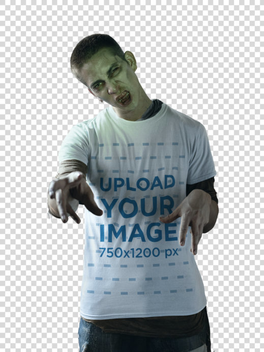 Transparent T-Shirt Mockup of a Man Acting like a Zombie 