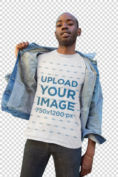 Transparent Mockup of a Bearded Man Revealing the T-Shirt