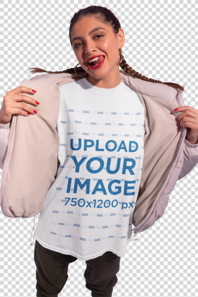 Transparent Mockup of a Bold Woman Wearing a Unisex T-Shirt in a Studio