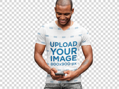 Transparent Mockup Template of an Attractive Man in a T-Shirt