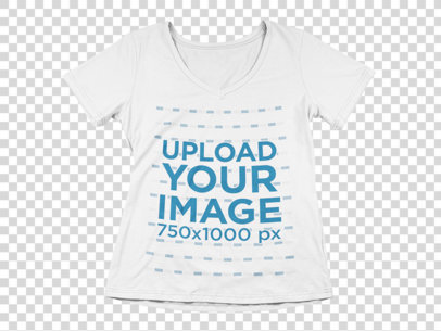 Transparent Women's V-Neck T-Shirt Mockup Over a Flat Backdrop