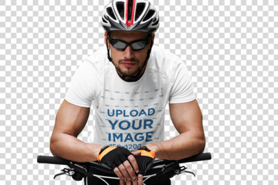 Transparent T-Shirt Mockup Featuring a Male Cyclist