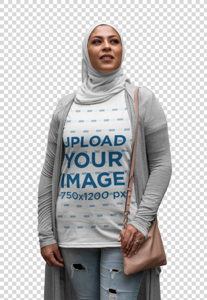 Transparent T-Shirt Mockup of a Woman Posing Proudly with a Hijab 28379 