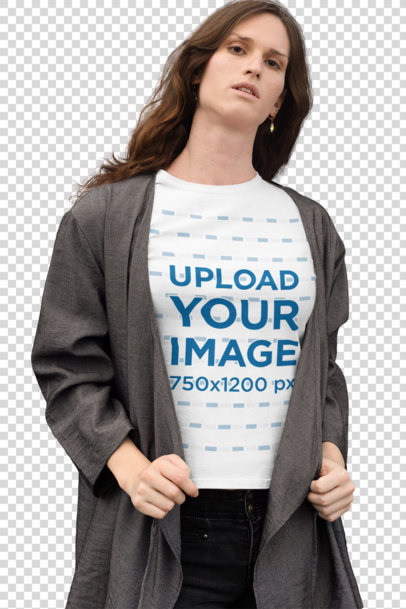 Transparent T-Shirt Mockup of a Woman in a Cool Outfit