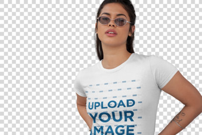 Transparent T-Shirt Mockup of a Woman Posing with Sunglasses