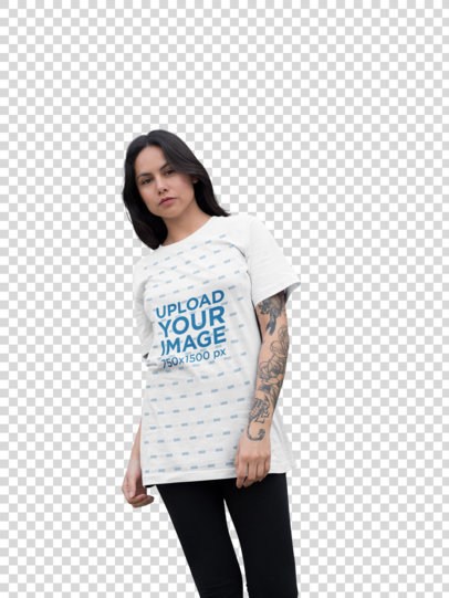 Transparent Mockup of an Edgy Woman Wearing a Unisex Tee
