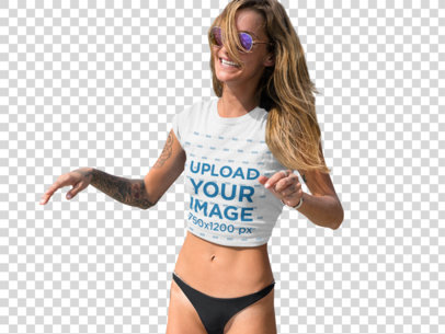 Transparent T-Shirt Mockup of a Happy Blonde Woman Laughing