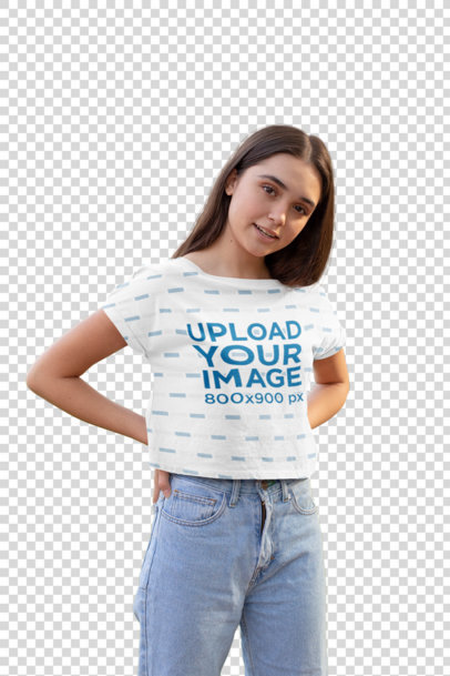Transparent Crop Top Mockup of a Young Woman with her Hands on her Waist