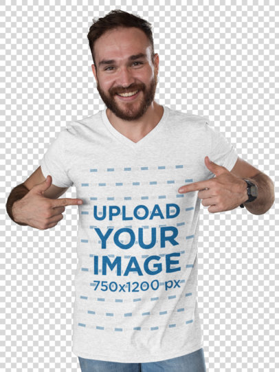 Transparent Mockup of a Man Pointing At His Heathered T-Shirt 