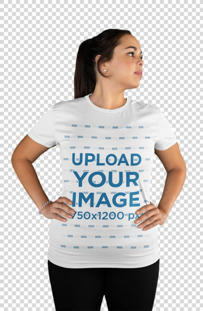 Transparent Plus Size T-Shirt Mockup of a Young Woman at a Gym 