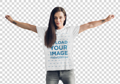 Transparent T-Shirt Mockup of a Tattooed Woman with her Arms Open 46163-r-el2