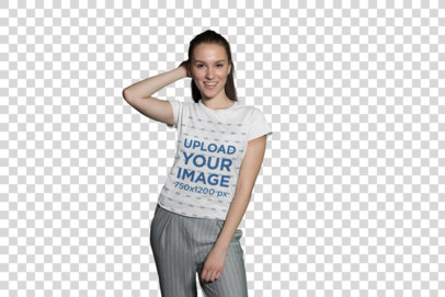 Transparent T-Shirt Mockup of a Pretty Woman With Trendy Pants at Night