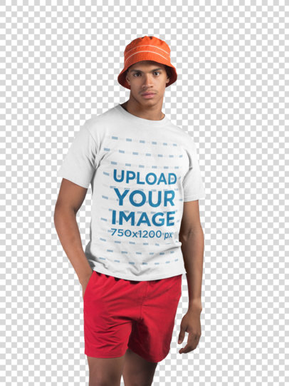 Transparent T-Shirt Mockup of a Man Wearing Beach Clothing
