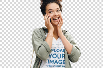 Transparent T-Shirt Mockup of a Happy Woman Talking on the Phone 39696-r-el2