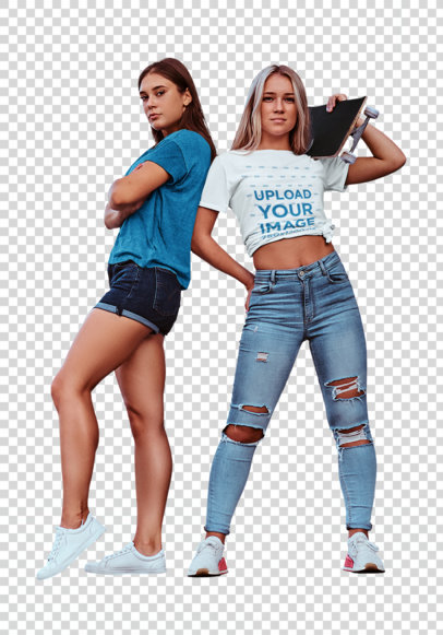 Transparent Mockup of a Female Skater Wearing a Knotted Tee