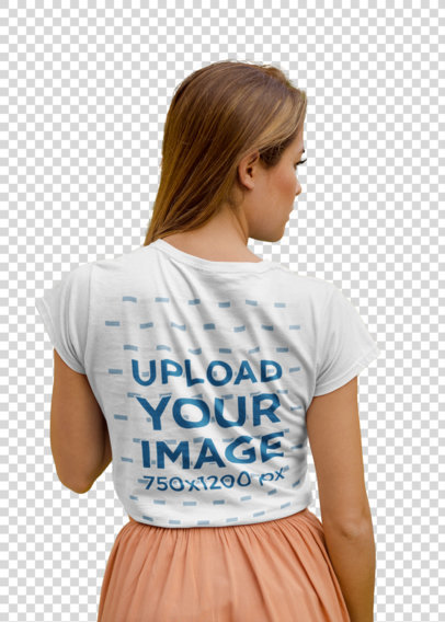 Transparent Back View T-Shirt Mockup of a Woman with Long Straight Hair