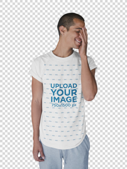 Transparent Smiling Dude Wearing a T-Shirt Template After the Yoga Class