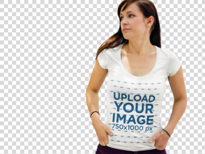 Transparent T-Shirt Mockup of a Woman Putting Her Hands in Her Pockets 5690a
