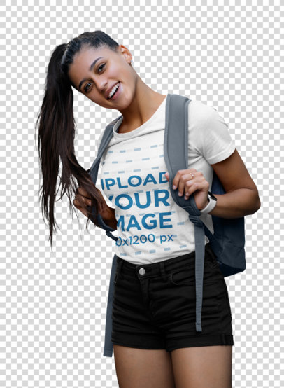 Transparent T-Shirt Mockup of a Young Woman Going to School with a High Pony Tail 46485-r-el2