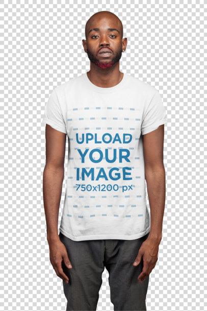 Transparent T-Shirt Front View Mockup of a Man with a Red Dyed Beard