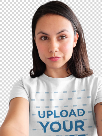 Transparent Selfie Mockup of a Woman Wearing a T-Shirt 