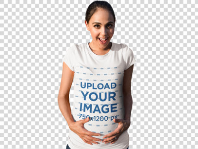 Transparent T-Shirt Mockup of a Happy Pregnant Woman