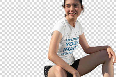 Transparent T-Shirt Mockup of a Happy Girl Sitting