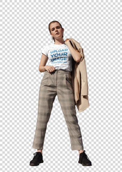 Transparent Mockup of a Trendy Woman Wearing a T-Shirt 