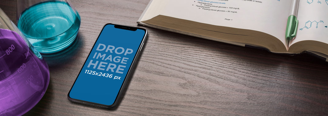 iPhone 11 Pro Mockup Lying on a Chemistry Lab Table