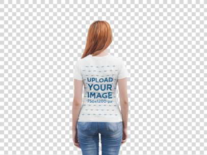 Transparent Back Shot T-Shirt Mockup of a Woman Facing a White Metal Door