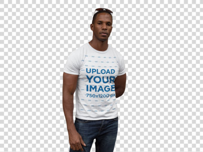 Transparent Mockup Featuring a Serious Muscular Man Wearing a T-Shirt a14249