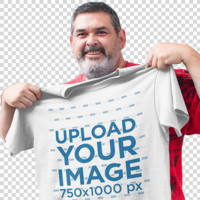 Transparent Mockup Featuring a Happy Customer Showing Off His New T-Shirt